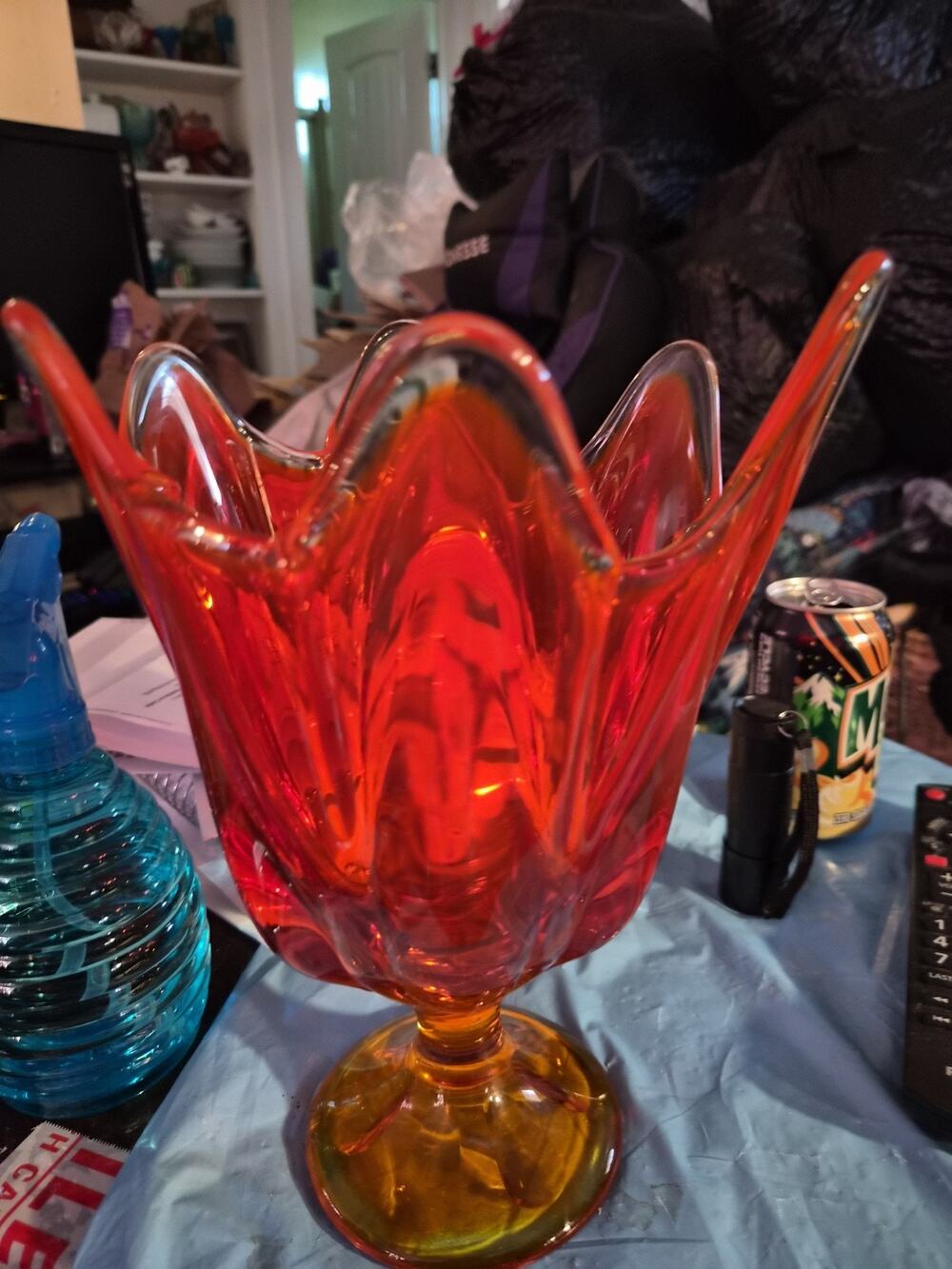 Vintage Viking Glass Epic Handkerchief Vase With A Bright Orange and Yellow...